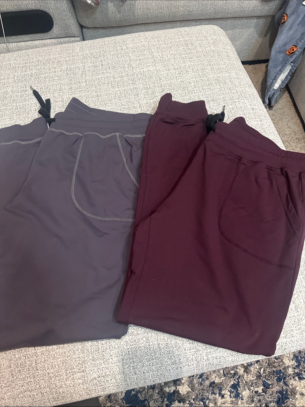 Women's Drawstring Jogger Pants in Gray and plum